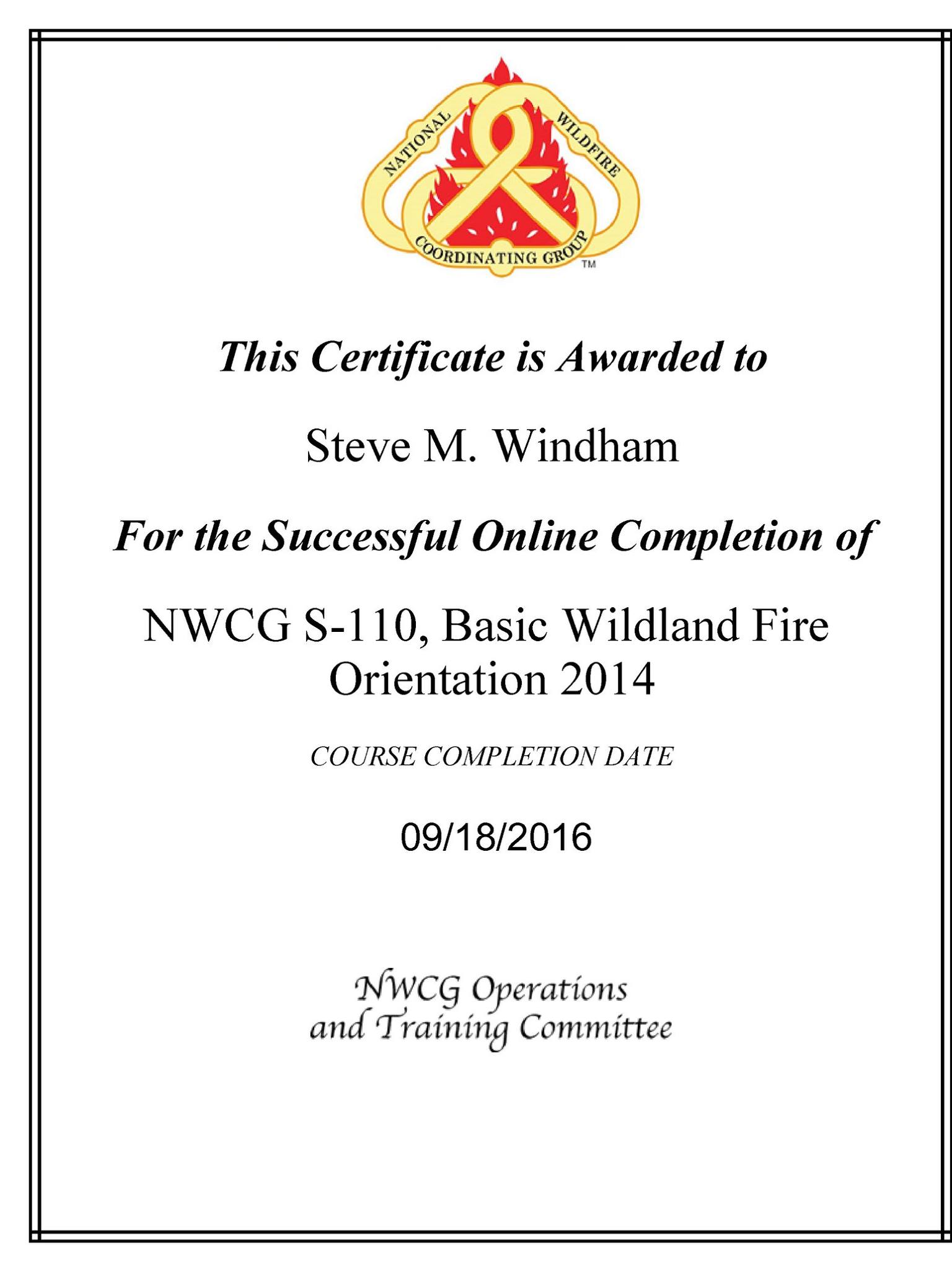 NWCG S-110 BASIC WILDLAND FIRE ORIENTATION 2015 09.18.2016