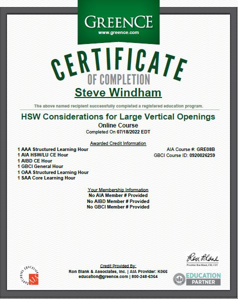 HSW Considerations for Large Vertical Openings